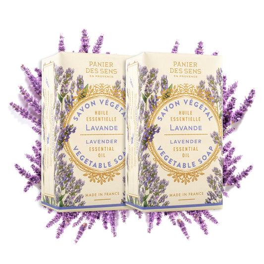 Panier des Sens - Lavender Bar Soap - Moisturizing Gentle Scented Soap Bar - Natural Soap with Sweet Almond - 97% Natural Ingredients Made in France - Vegan Friendly - Body & Hand Soap Bars 2x5.3 oz