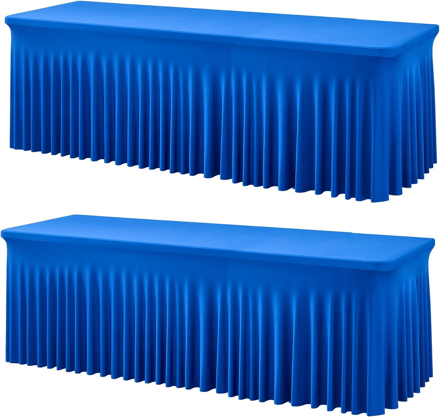 2 Pack Royal Blue Spandex Table Clothes for 8 Foot Rectangle Tables, Wrinkle Free Fitted Table Cover 8ft Stretch Tablecloths with Skirt for Parties Weddings Birthday Banquet Baby Shower