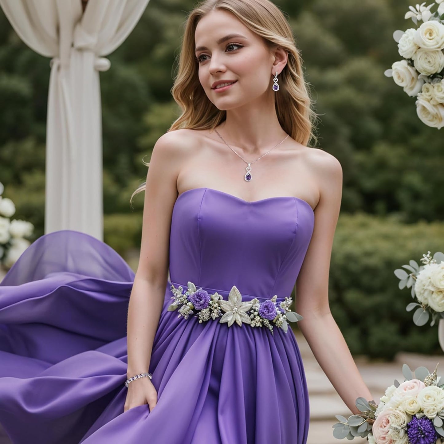 BriLove Wedding Jewelry Set for Women Bride Bridesmaid, Gorgeous Cubic Zirconia Teardrop Necklace Earrings Bracelet Adjustable Ring Jewelry Gift for Birthday/Anniversary/Mother’s Day