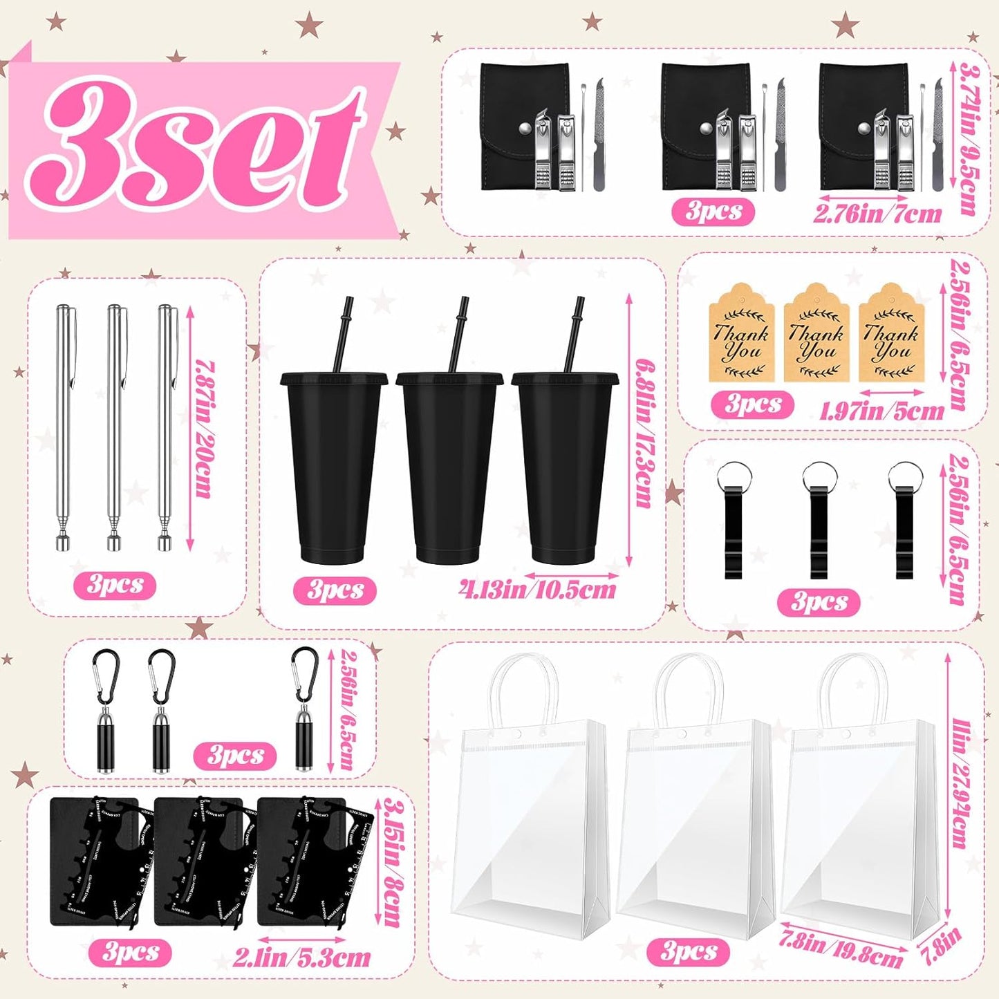 6 Sets Baby Shower Prizes for Women and Men Nail Clippers Mirror Bottle Opener Cup Comb Magnetic Pickup Tool Flashlight Grabber Credit Card Cutter for Baby Shower Game Winners Party