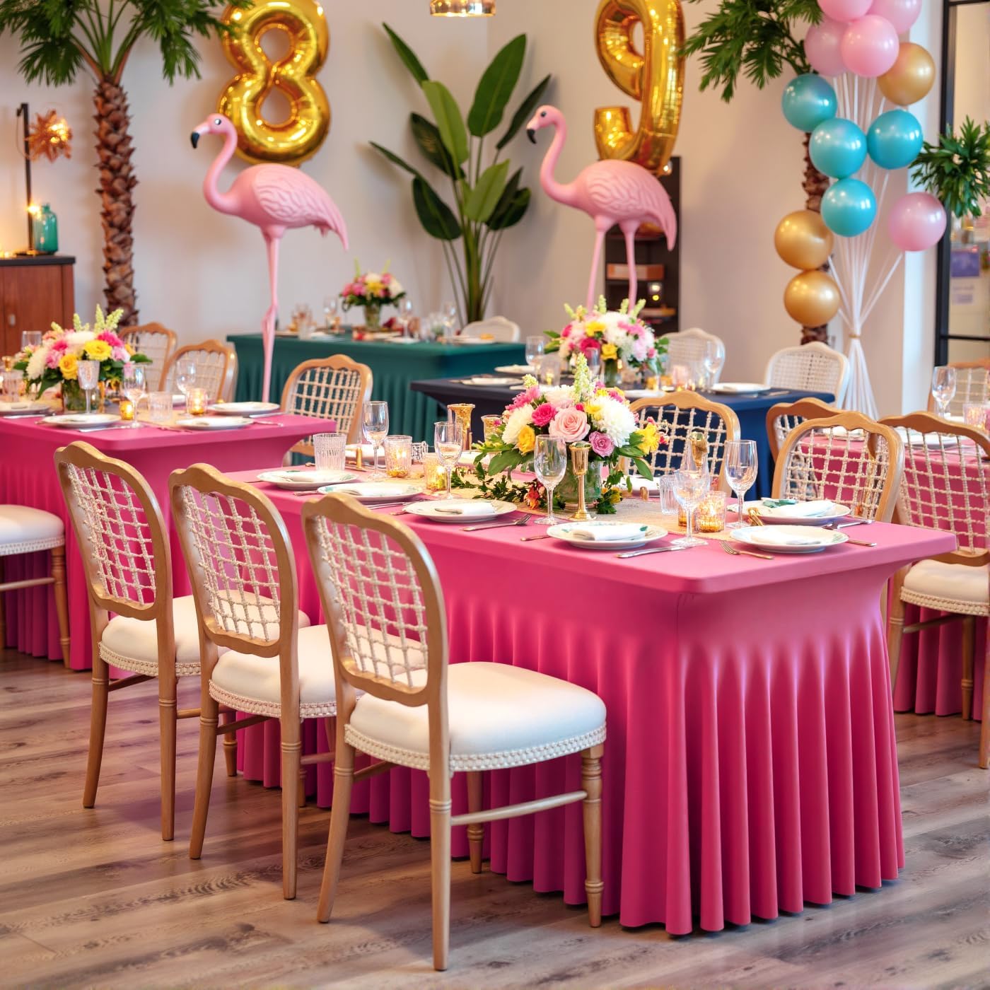 leegleri 6 Pack Hot Pink Spandex Table Clothes for 6 Foot Rectangle Tables, Wrinkle Free Fitted Table Cloth 6ft Stretch Tablecloths for Parties Weddings Birthday Banquet Baby Shower