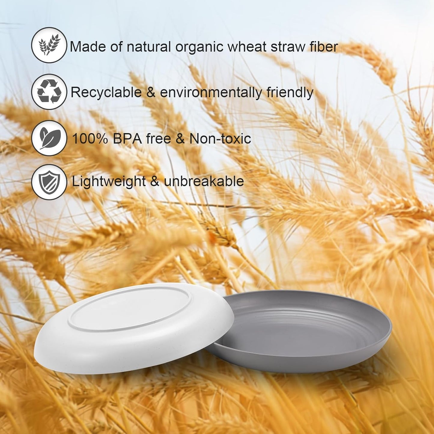 12 Pcs Unbreakable Deep Dinner Plates Set, 9 inch Reusable Plastic Wheat Straw Plates, Microwave and Dishwasher Safe Plate for Kitchen, Lightweight Plate for Dessert, BPA Free, 4 Colors