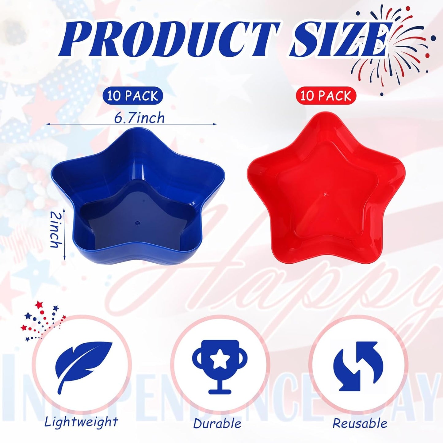 Honeydak 20 Pcs Veterans Day Plates Patriotic Dishes Star Shaped Dessert Bowls Red Blue Star Bowls for Veterans Day Plastic Candy Snack Fruit Dishes for BBQ Party Favors