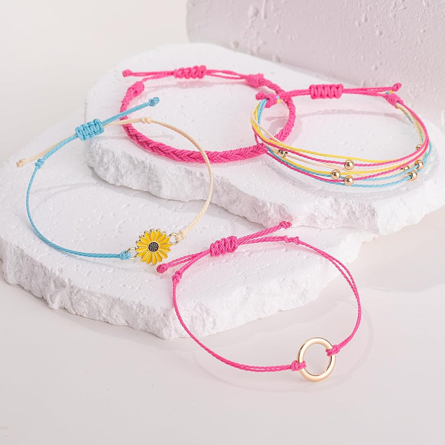 FANCY SHINY Sunflower String Bracelet Boho Braided Rope Wrap Bracelets Cute Summer Beach Surfer Jewelry for Women Christmas Gifts