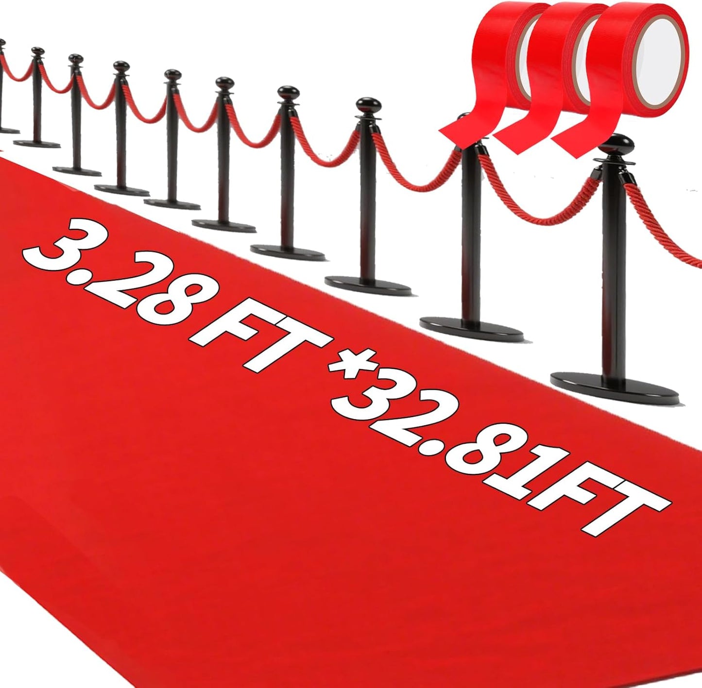 TEEMO 1 Pcs Red Carpet Runner for Party Red Aisle Runway Rug with 3 Rolls Tape Hallway Rug Carpet Runner Alfombra Roja for Wedding Birthday Awards Night Theme Supplies (39.4 x 393.7 inch)