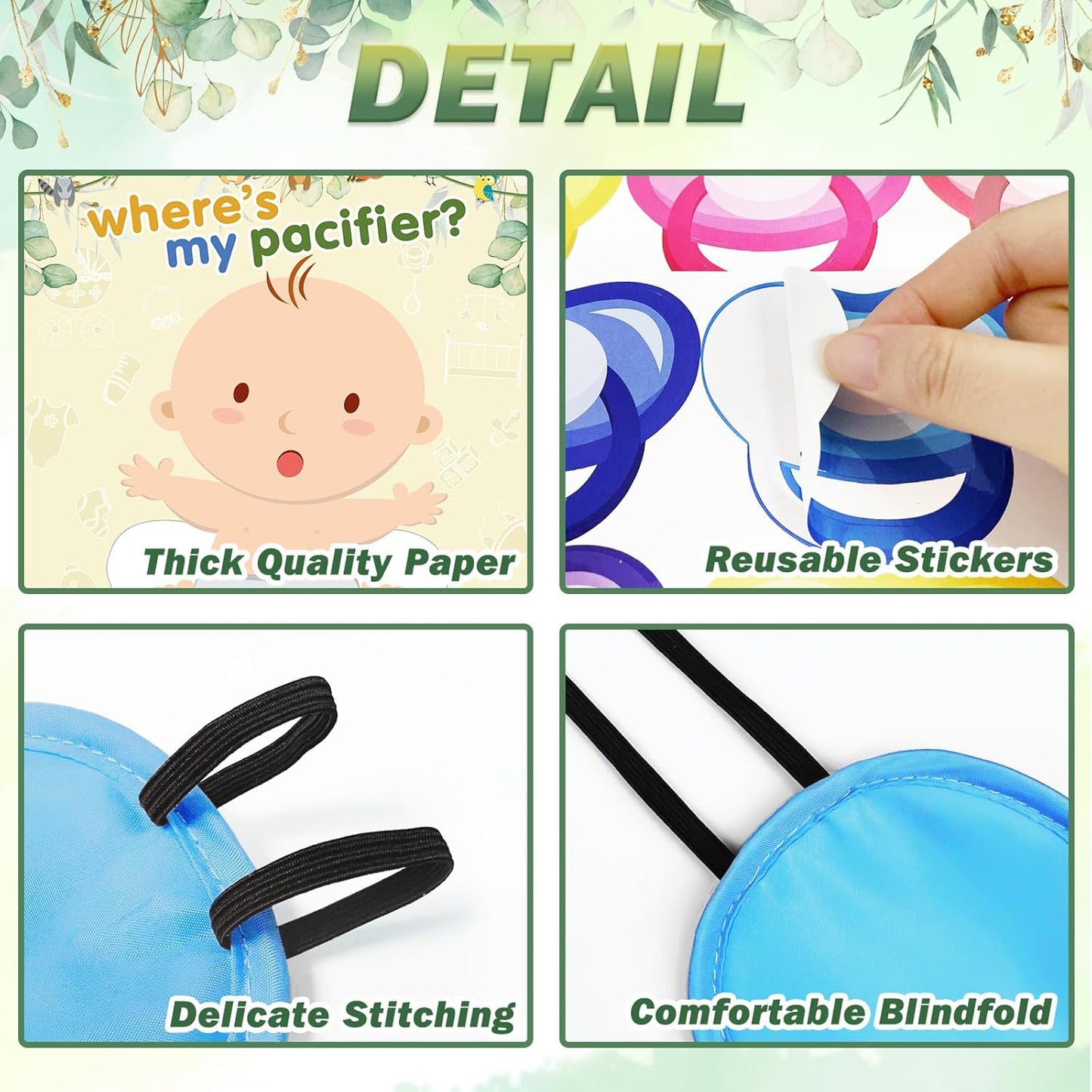 Pin The Pacifier on The Baby Game with 48 PCS Pacifier Stickers for Kids Girls Birthday 21'' x 28'' (Baby Shower)