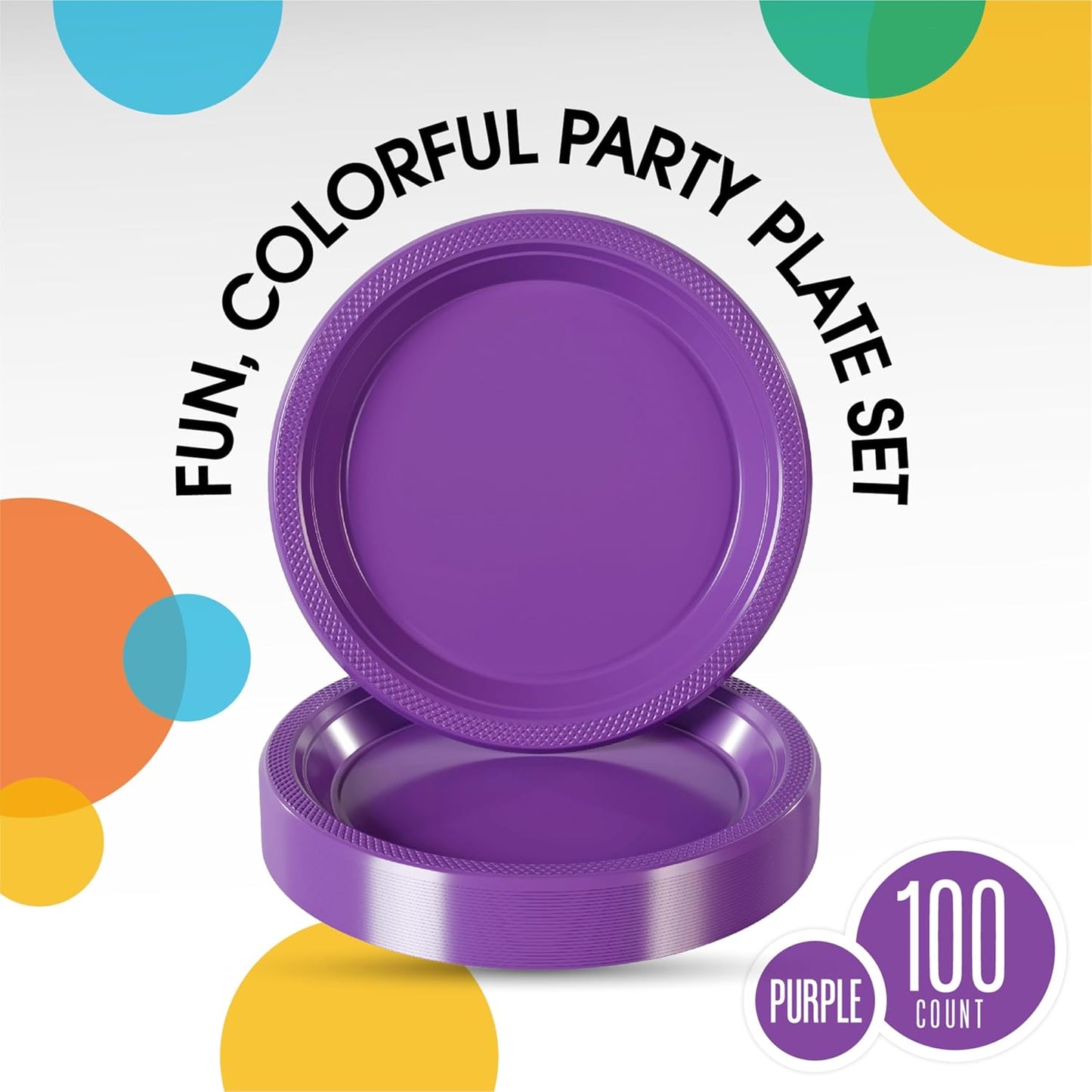 Exquisite Party Solids Purple Plastic Plates For Party 10" Purple Disposable Plates Heavy Duty 100 Pcs Plastic Dinnerware Sets Heavy Duty 350 GSM Disposable Dinnerware Set