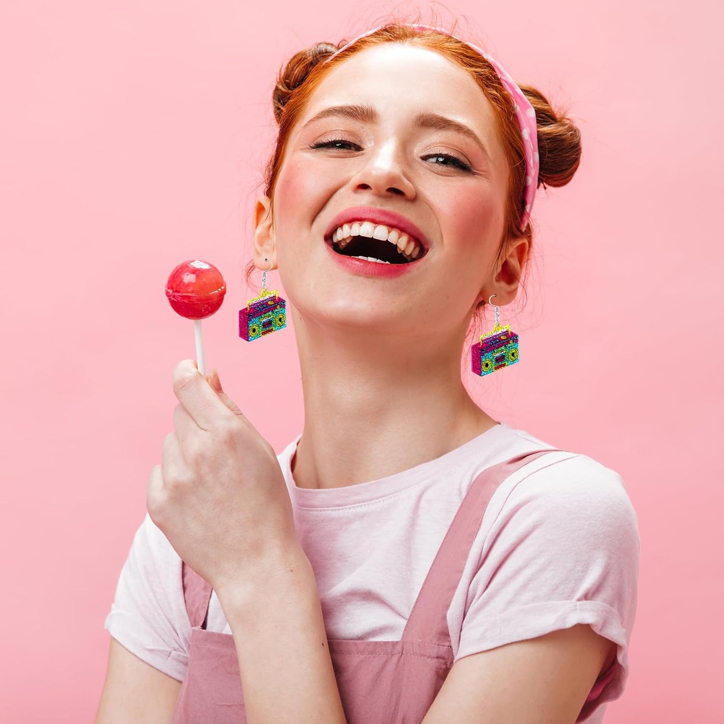 90s 80s Earrings for Women Retro Cassette Tape Earrings Acrylic Radio Tape Drop Dangle Earring for Halloween Cosplay Glow Party Music Festival Costume Accessories