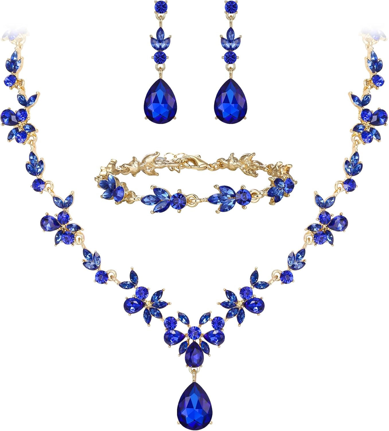 BriLove Wedding Jewelry Set for Women Bride, Y-Necklace Tennis Bracelet Dangle Earrings Crystal Teardrop Marquise Cluster for Bridal Bridesmaid