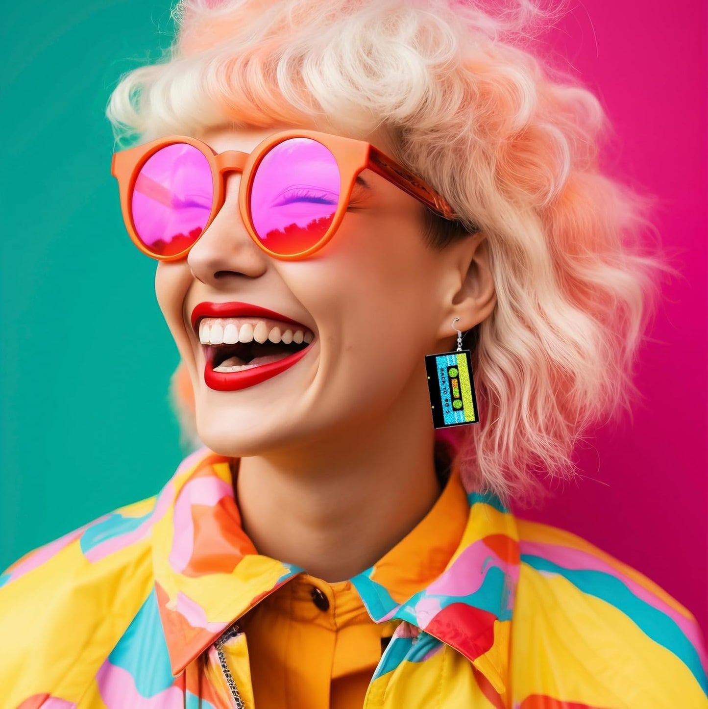 90s 80s Earrings for Women Retro Cassette Tape Earrings Acrylic Radio Tape Drop Dangle Earring for Halloween Cosplay Glow Party Music Festival Costume Accessories