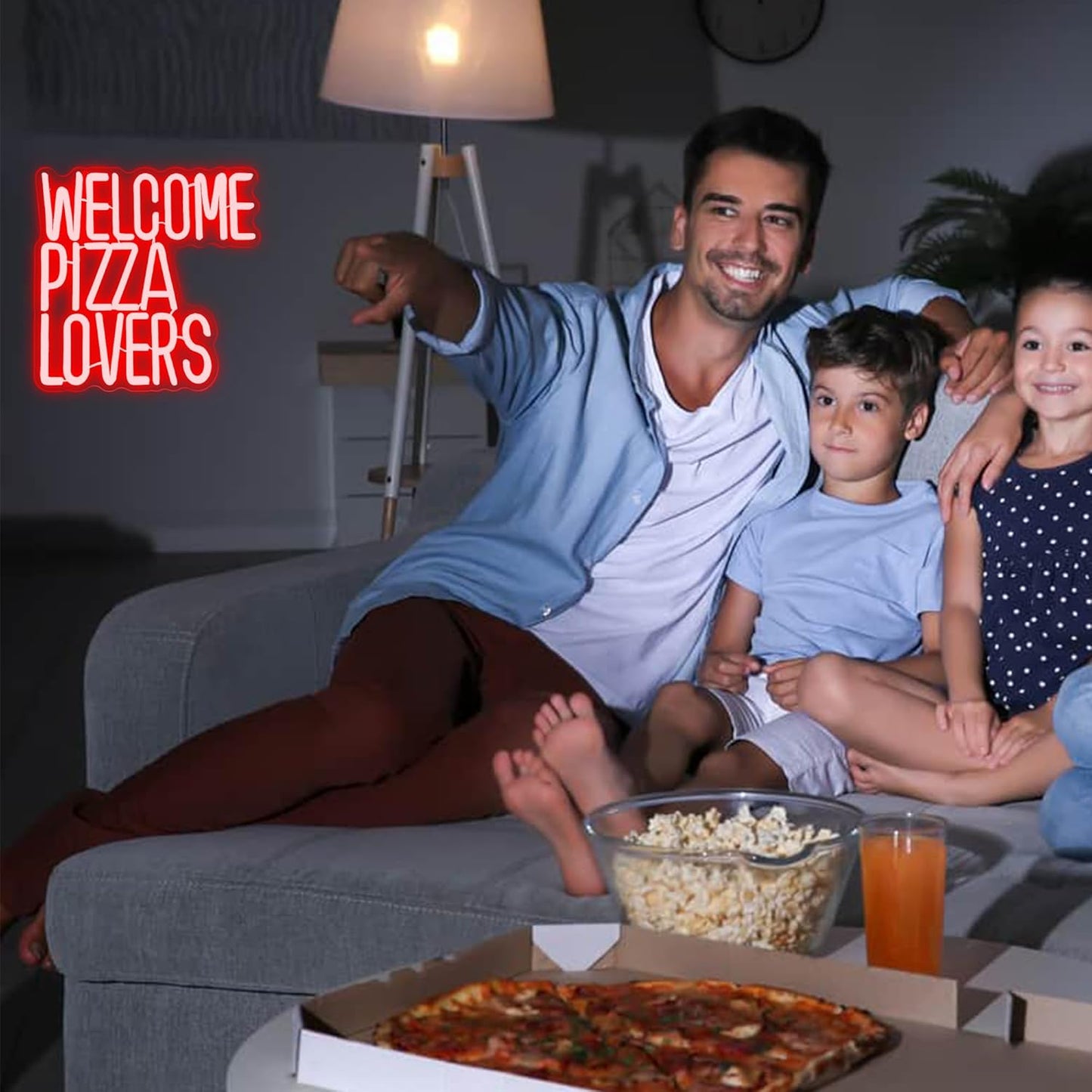 Welcome Pizza Lovers Neon Light, Red Dimmable LED Personalized Pizza Lovers Neon Sign, Family Restaurant Entertainment Room Food Theme Party Wall Neon Sign Decor Holiday Gift For Pizza Lovers, Children, Family (12.9*12.5in)