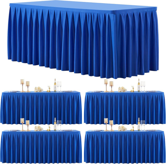 4 Pack Royal Blue Rectangle Tablecloth 6 FT Stretch Spandex Fitted Table Cloth for 6 Foot Rectangle Tables Banquet Tablecloths Wrinkle Free Table Cover Skirt Ruffle Tablecloths for Party Wedding