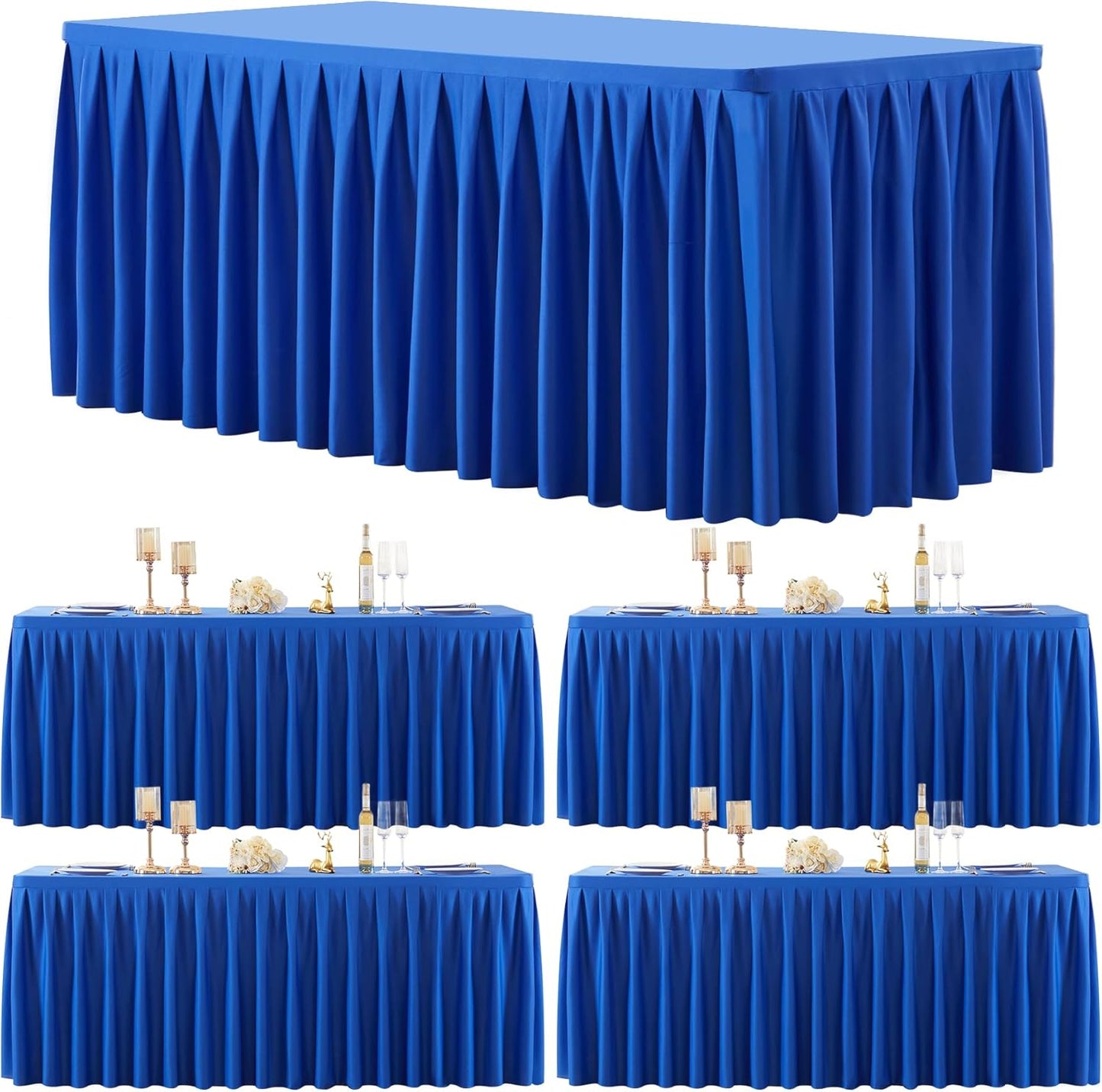 4 Pack Royal Blue Rectangle Tablecloth 8 FT Stretch Spandex Fitted Table Cloth for 8 Foot Rectangle Tables Banquet Tablecloths Wrinkle Free Table Cover Skirt Ruffle Tablecloth for Party Wedding