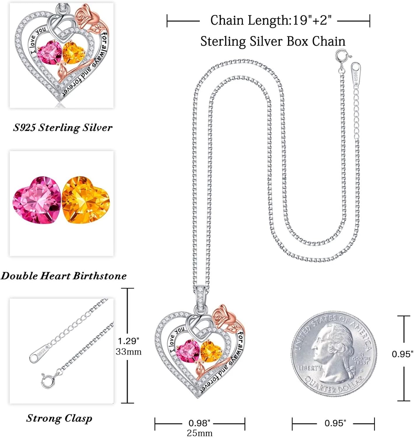 Iefil Christmas Gifts for Wife Women - 925 Sterling Silver Double Birthstone Necklace, Anniversary Birthday Gifts for Women, Jewelry Gift for Wife Girlfriend Mom Her