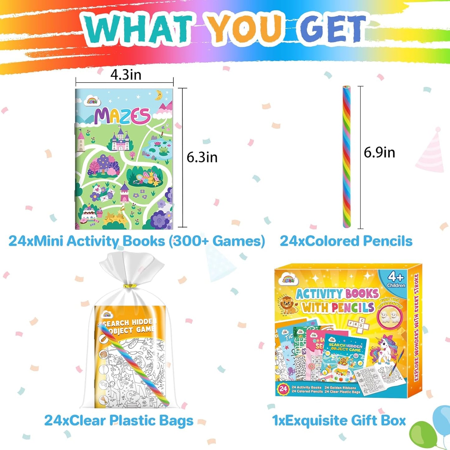 ZMLM 24 Pack Activity Books Party Favors for Kids - with 24 Colored Pencils Mini Puzzles Mazes Word Search Activity Books Bulk for Kids Goodie Bags Stuffers Return Gifts for Students Classroom Games