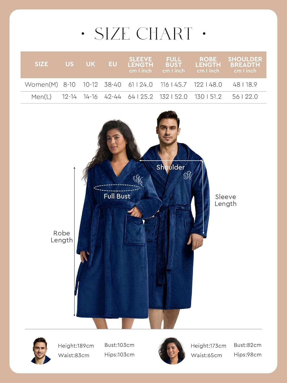 AW BRIDAL 2Pcs Mr and Mrs Robes for Couples Fleece, Matching Long Hooded Robes for Men Women, His and Hers Wedding Gifts