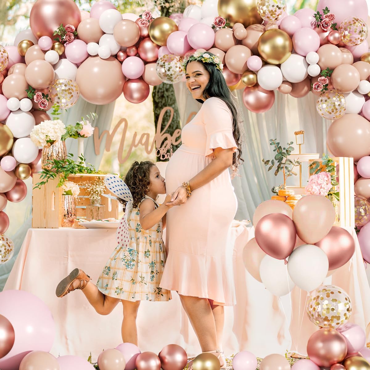 Rose Gold Balloon Arch Kit, 147Pcs Metallic Gold White Pastel Nude Pink and Rose Gold Balloons Garland with Confetti for Wedding Bridal Baby Shower Princess Girl Birthday Party Decorations
