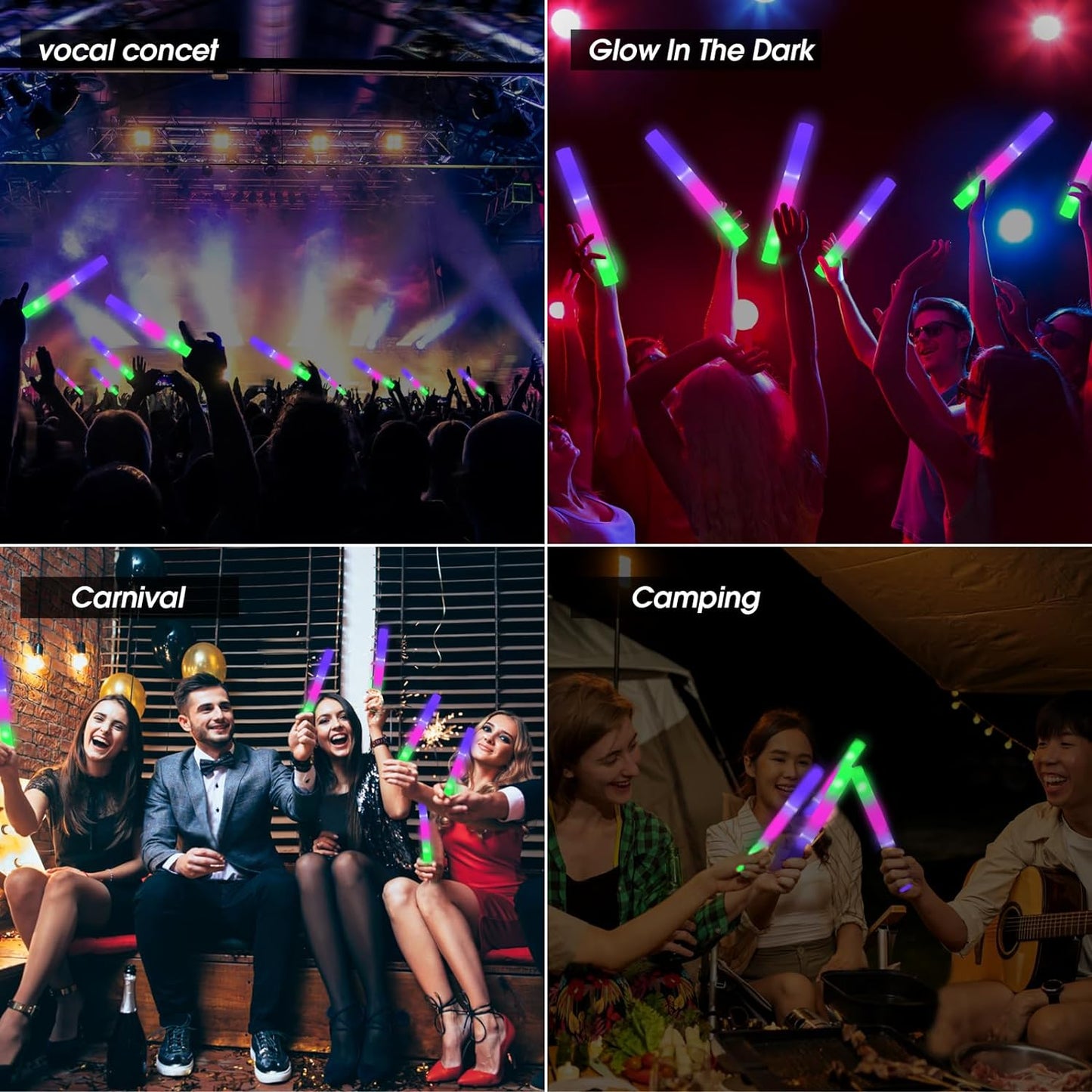 AWANG 100 Pcs Glow Sticks With 3 Modes Colorful Flashing Glow In The Dark Party Supplies Multicolor Bulk LED Foam Glow Sticks For Wedding Raves Sporting Events Glow Party Birthday Camping Concert