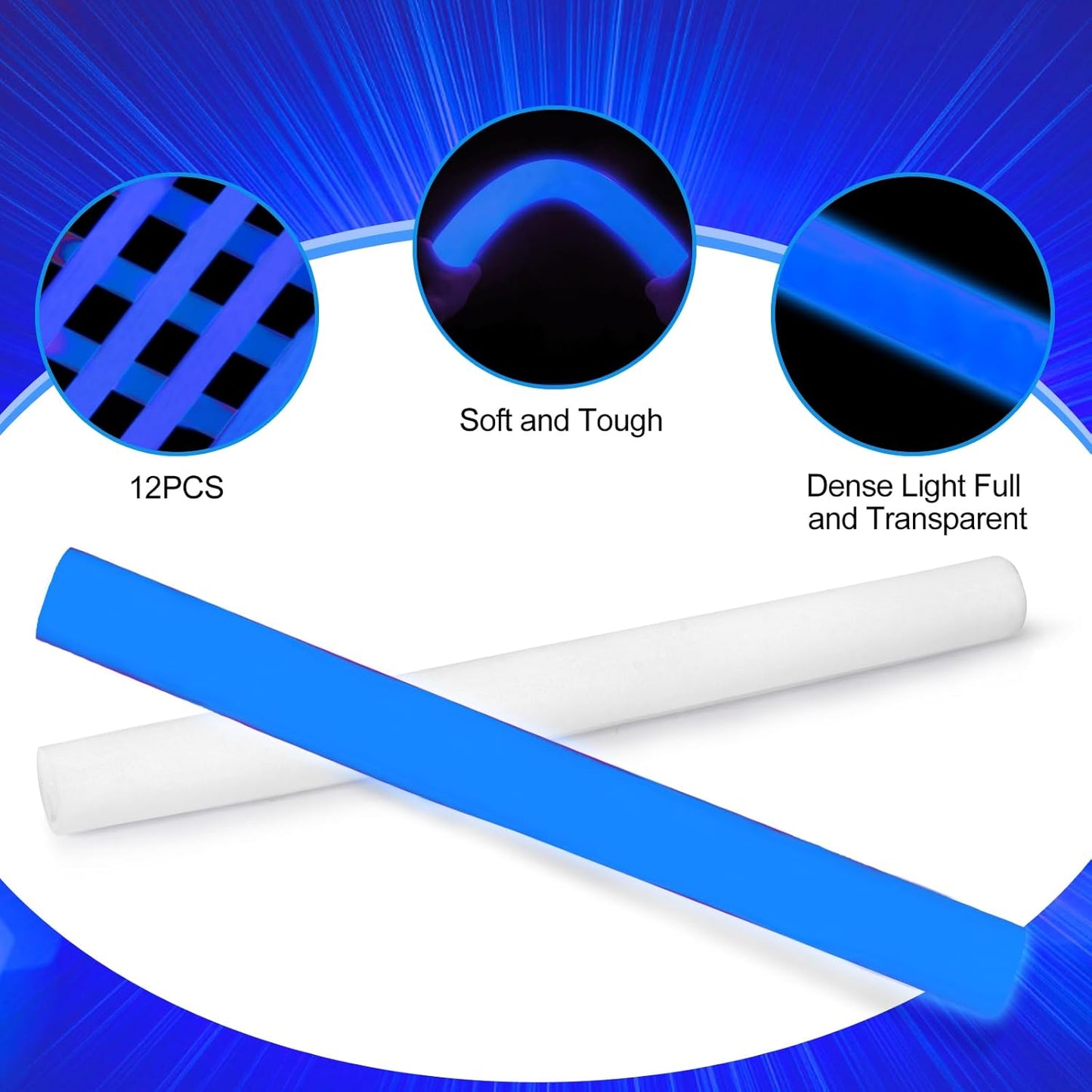 Blue Glow Foam Wand, 36 Pcs Giant LED Light Up Sticks Flashing Glowing Baton Wands Party Supplies for Wedding, Raves,Concert,Birthday,Christmas, Halloween,Sporting Events