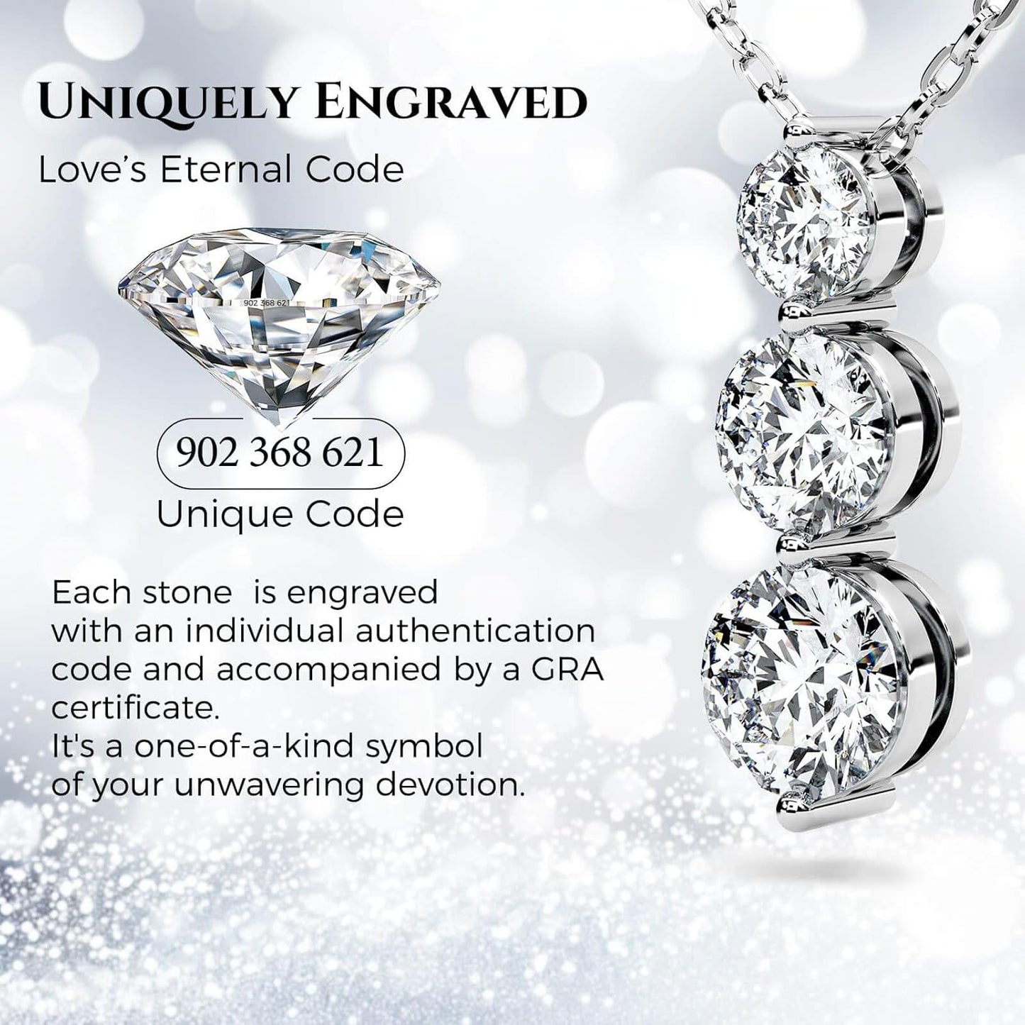 Moissanite Necklace for Women Three-Stone Trilogy Pendant I Love You Sterling Silver Lab Created Gem Jewelry for Her Gift for Wedding Anniversary Birthday to My Wife Daughter Girlfriend Mom