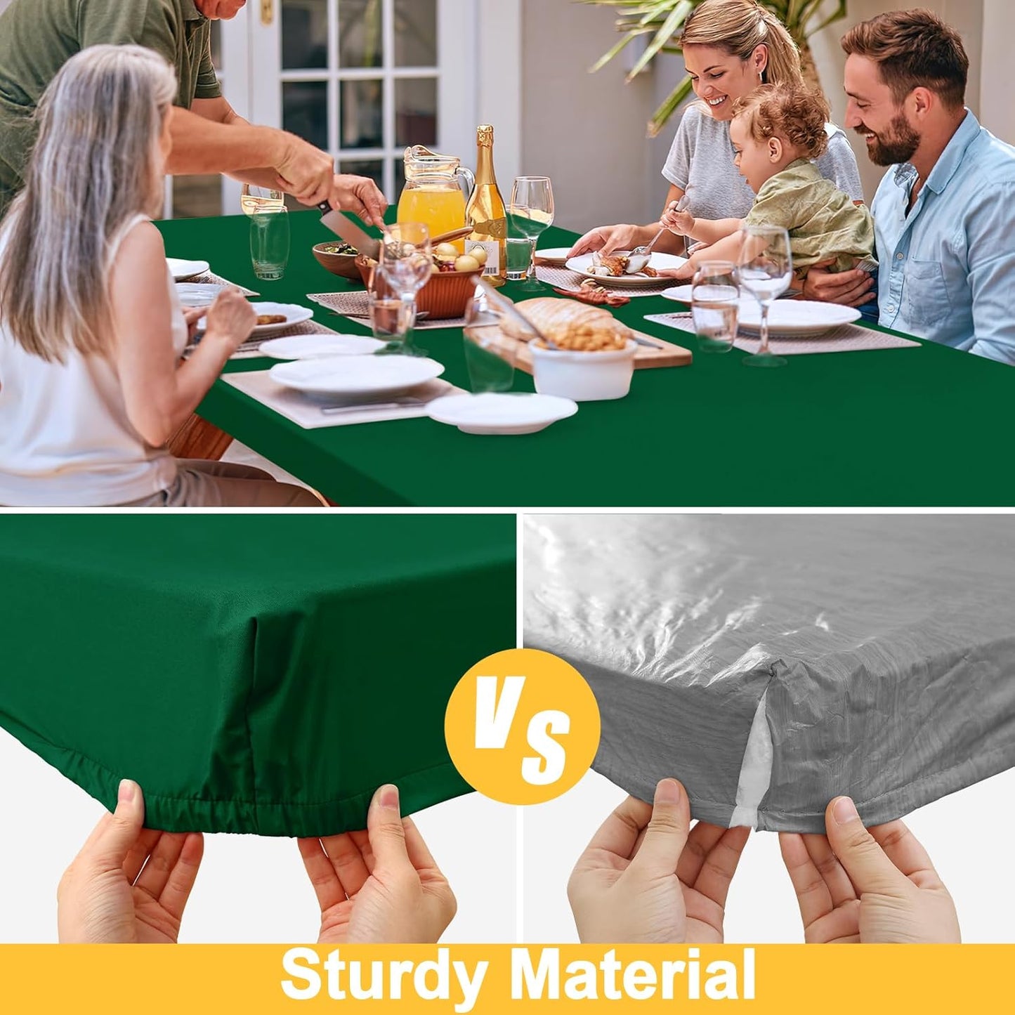 Rectangle Table Cloth, Waterproof Elastic Fitted Tablecloth for 8 Foot Folding Tables, Washable Polyester Tablecloths for Picnic, Camping, Outdoor (Emerald Green, 30"x96")