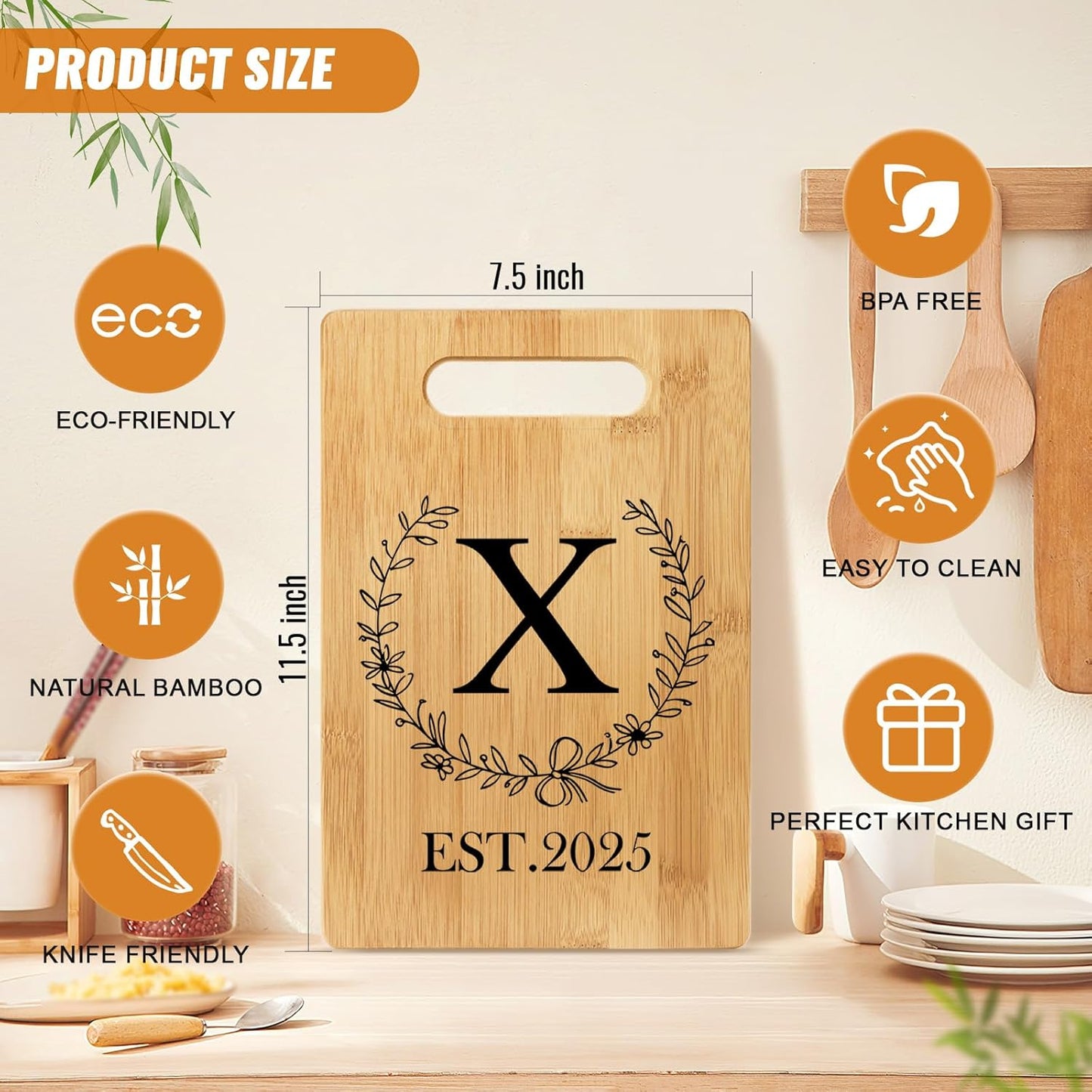 Personalized Cutting Board, Monogrammed Wedding Gift for Couple Newlywed 2025, Initial Birthday Gifts for Women, Gift for Bridal Shower Wedding Shower Engagement Anniversary Housewarming(Letter-X)