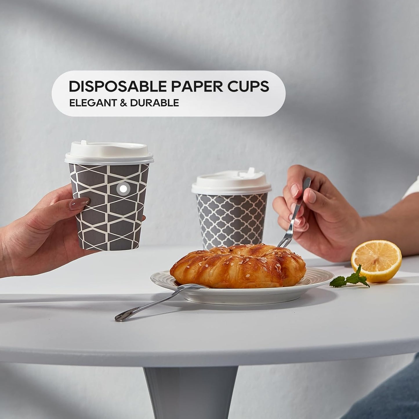 JOLLY PARTY Disposable Coffee Cups with Lids -10 oz (100 Sets) To Go Coffee Cups, Paper Cups for Beverages Espresso Tea, Suitable for Cafes, Offices and Home