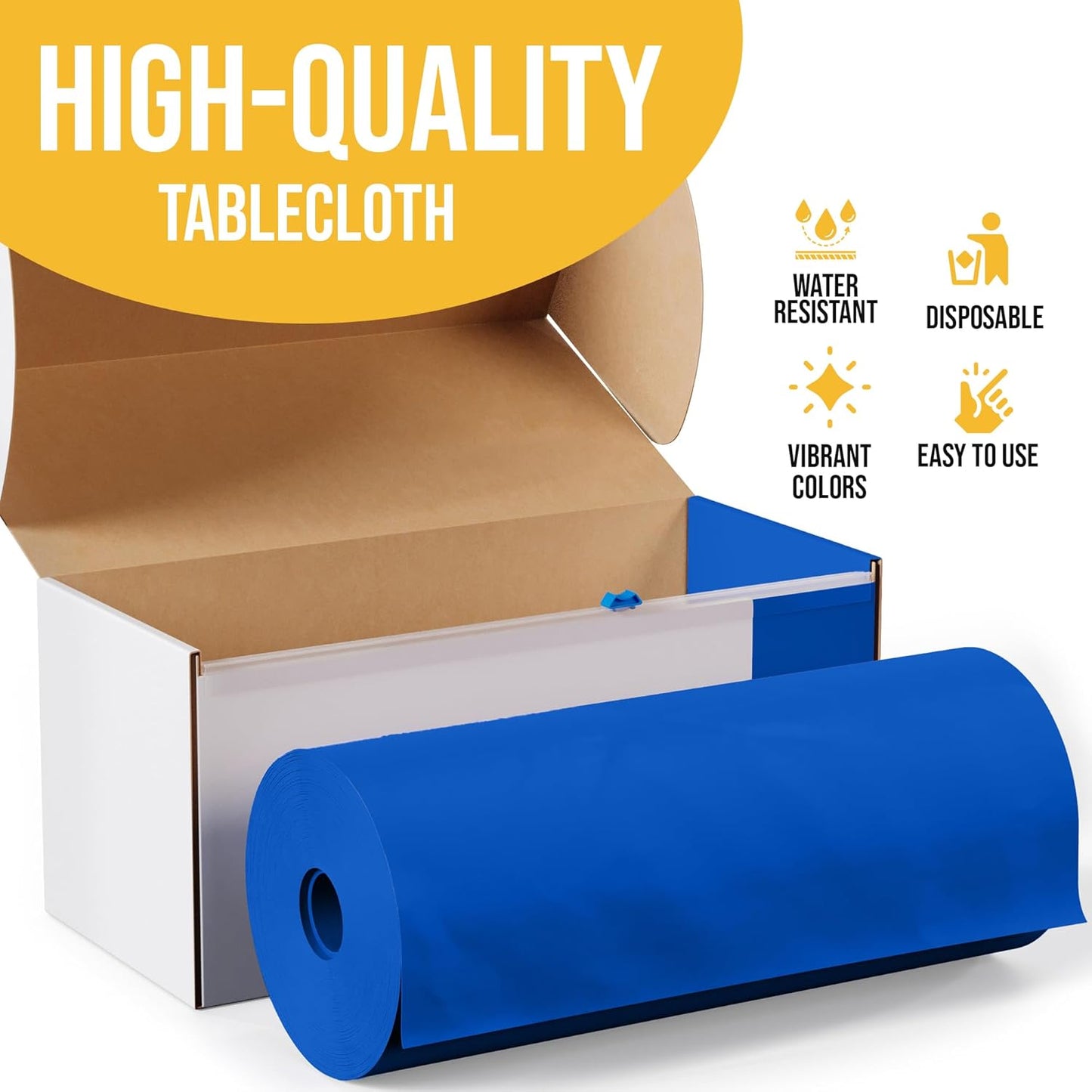 Exquisite Dark Blue Plastic 54x300 inches Rectangular Tablecloth Roll with Built-in Cutter - 300 Feet, All-Season, 1 Count