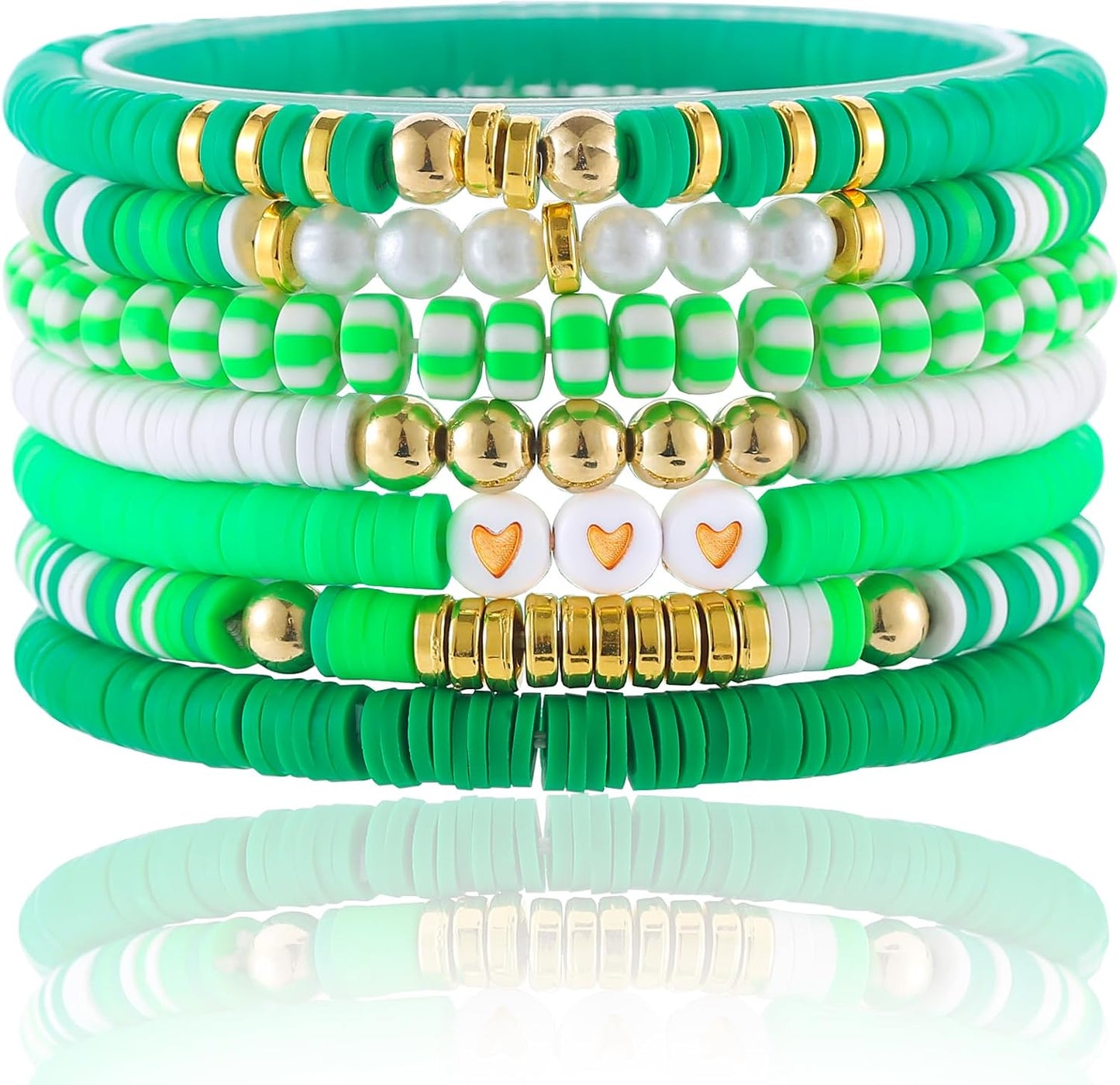 Friendship Bracelets Trendy Heishi Clay Bead Bracelets Stack Gold Beaded Stretch Bracelets for Women Boho Stackable Bracelets Bulk Cute Preppy Jewelry