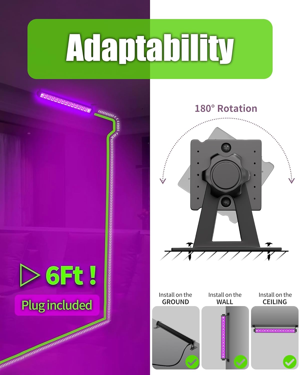 42W LED Black Light Bar, IP66 Waterproof Blacklight Bar with 6ft Cord+Plug+Switch, Black Lights for Glow Party, Fluorescent Poster, Body Paint, Birthday, Halloween, Bedroom, Classroom