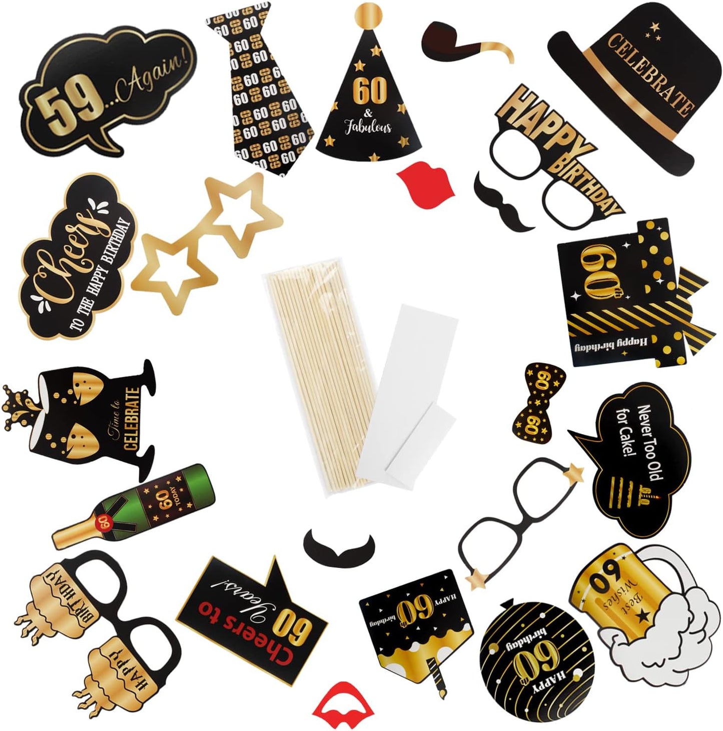 LINGTEER Happy 60th Birthday Party Photo Booth Props,Cheers to 60th Birthday Sixty Years Old Bday Party Centerpieces Props Decorations Sign.