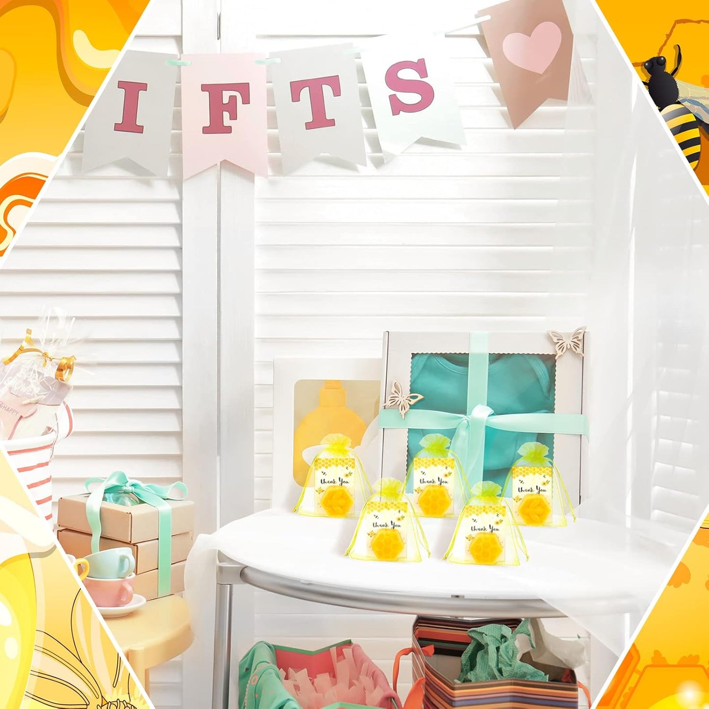 Lounsweer 48 Set Christmas Baby Shower Favors Honeycomb Soap Bar Gift Set for Guest Scented Soap with Card Bags for Gender Reveal Holiday Wedding Birthday Honey Keepsakes Decorations(Bee Honeycomb)