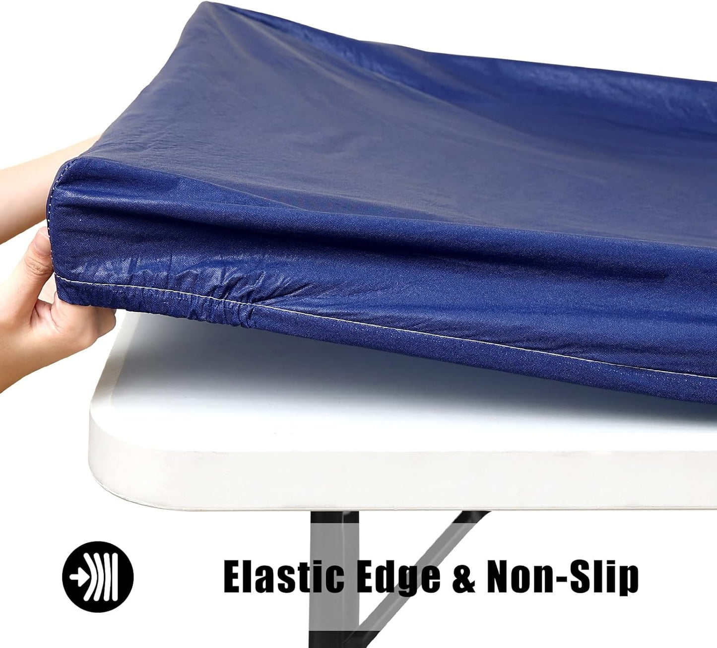 Smiry Rectangle Tablecloth, Elastic Fitted Flannel Backed Vinyl Tablecloths for 5ft Folding Tables, Waterproof Wipeable Table Covers for Indoor, Outdoor, Picnic and Camping (Navy, 36"x60")
