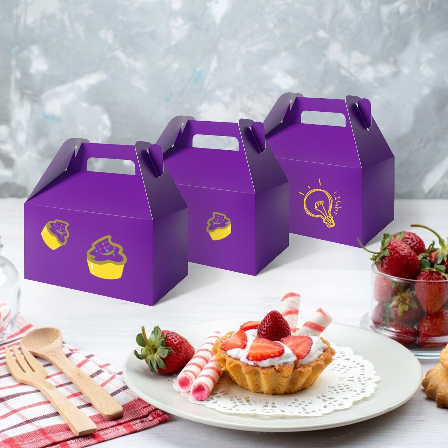 XAGLVV 24 Pack Dark Purple Gable Boxes with Handles 6.2x3.5x3.5 Inch Paper Party Favor Gift Box forElegant Events Bridal Showers Graduation Parties Mystery Themes