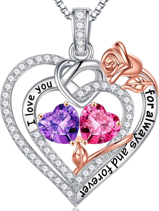 Iefil Christmas Gifts for Wife Women - 925 Sterling Silver Double Birthstone Necklace, Anniversary Birthday Gifts for Women, Jewelry Gift for Wife Girlfriend Mom Her