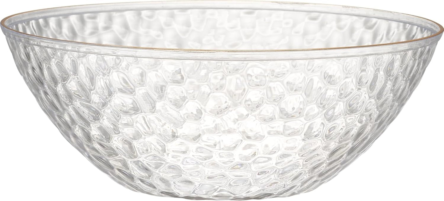 PLASTICPRO 30 Pack 12 Ounce Hammered Plastic Bowls, Heavyweight Disposable Bowl Set, Elegant Clear with Gold Rim, BPA Free, for Parties, Dinners, Events