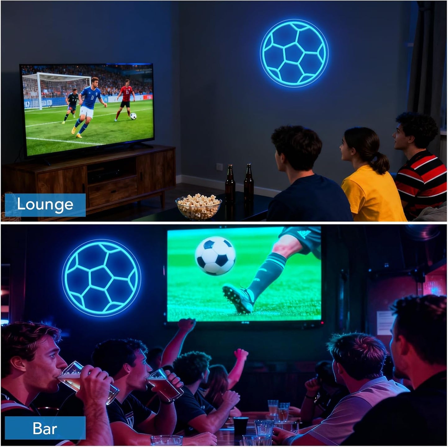Soccer Neon Sign,Soccer LED Neon Signs for Wall Decor, Dimmable USB-Powered Football Light with ON/OFF Switch for Bedroom, Living Room, Game Room, Club, Kids Holiday Gifts