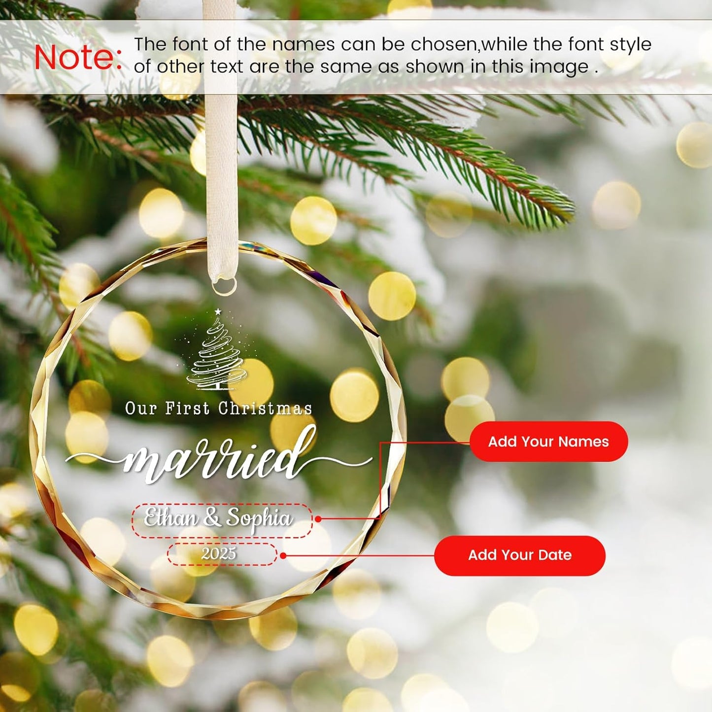 Personalized First Christmas Married Ornament 2025, Custom Engaged Christmas Ornaments with Names, Customized Wedding Engagement Gifts for Newlywed Couples Him Her