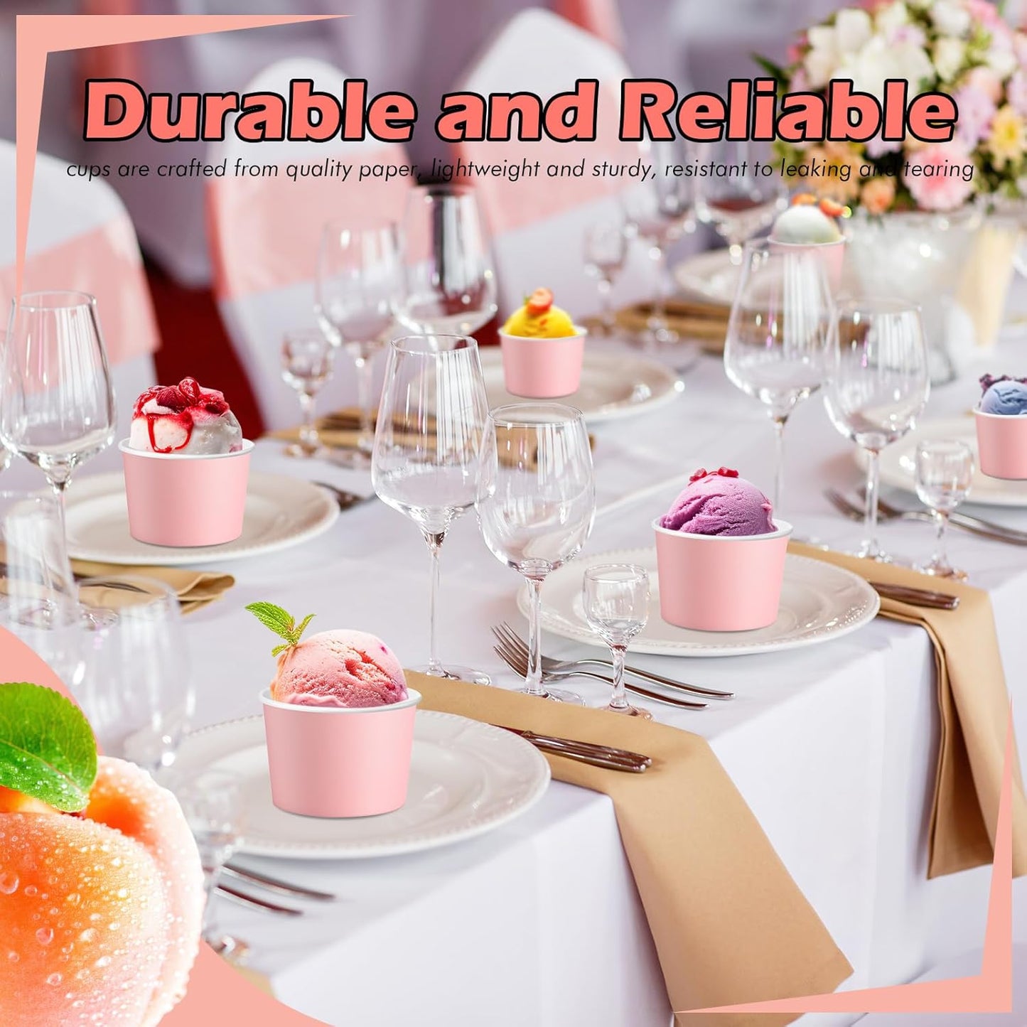 Paper Ice Cream Cups 9oz Colored Disposable Dessert Bowls for Hot or Cold Food Party Cups for Birthday Baby Shower Easter Party Supplies(Pink,60 Pcs)