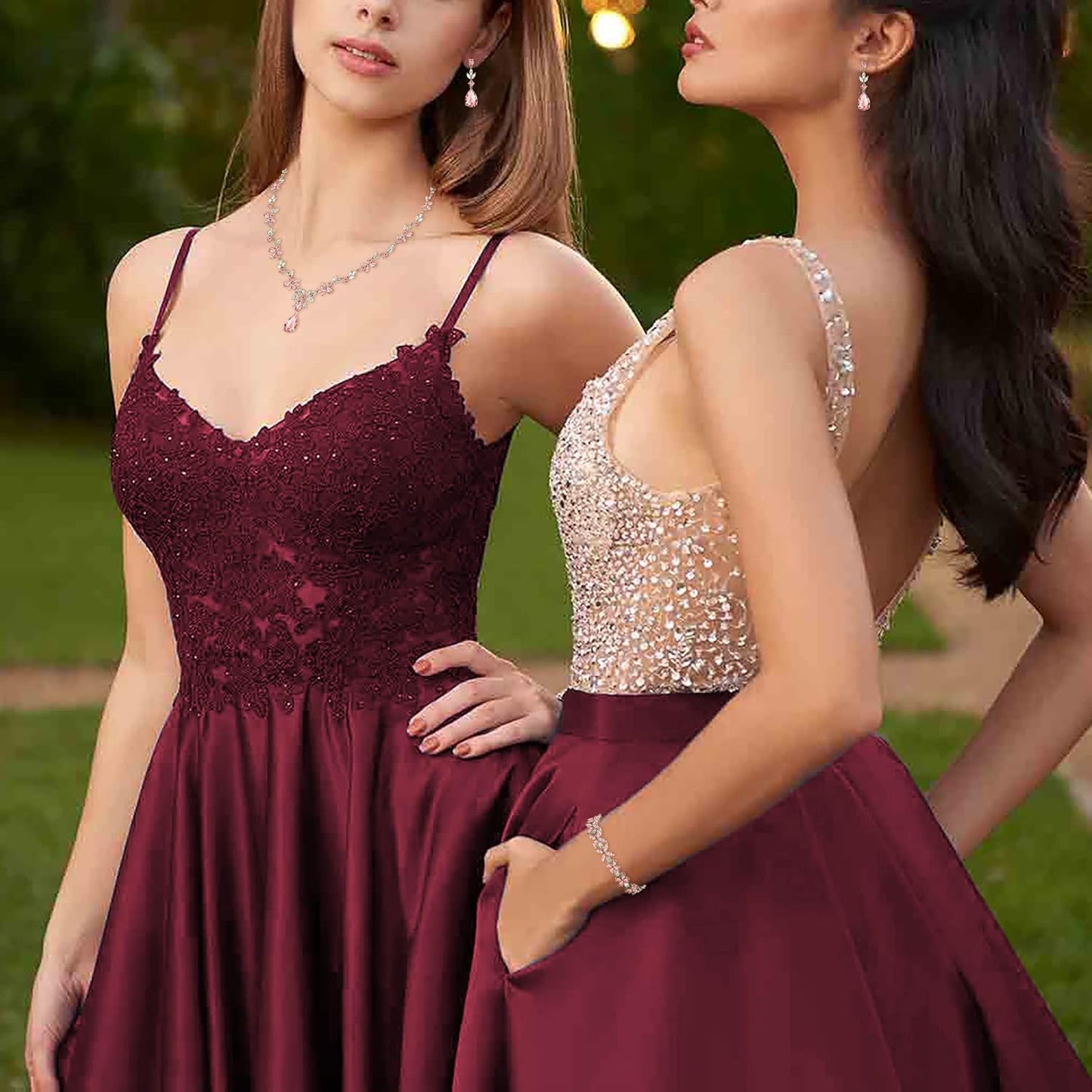 EVER FAITH Bridal Jewelry Set for Bride Bridesmaid, Flower Leaf Teardrop Cubic Zirconia Necklace Dangle Earrings Bracelet Sets Wedding Party for Women