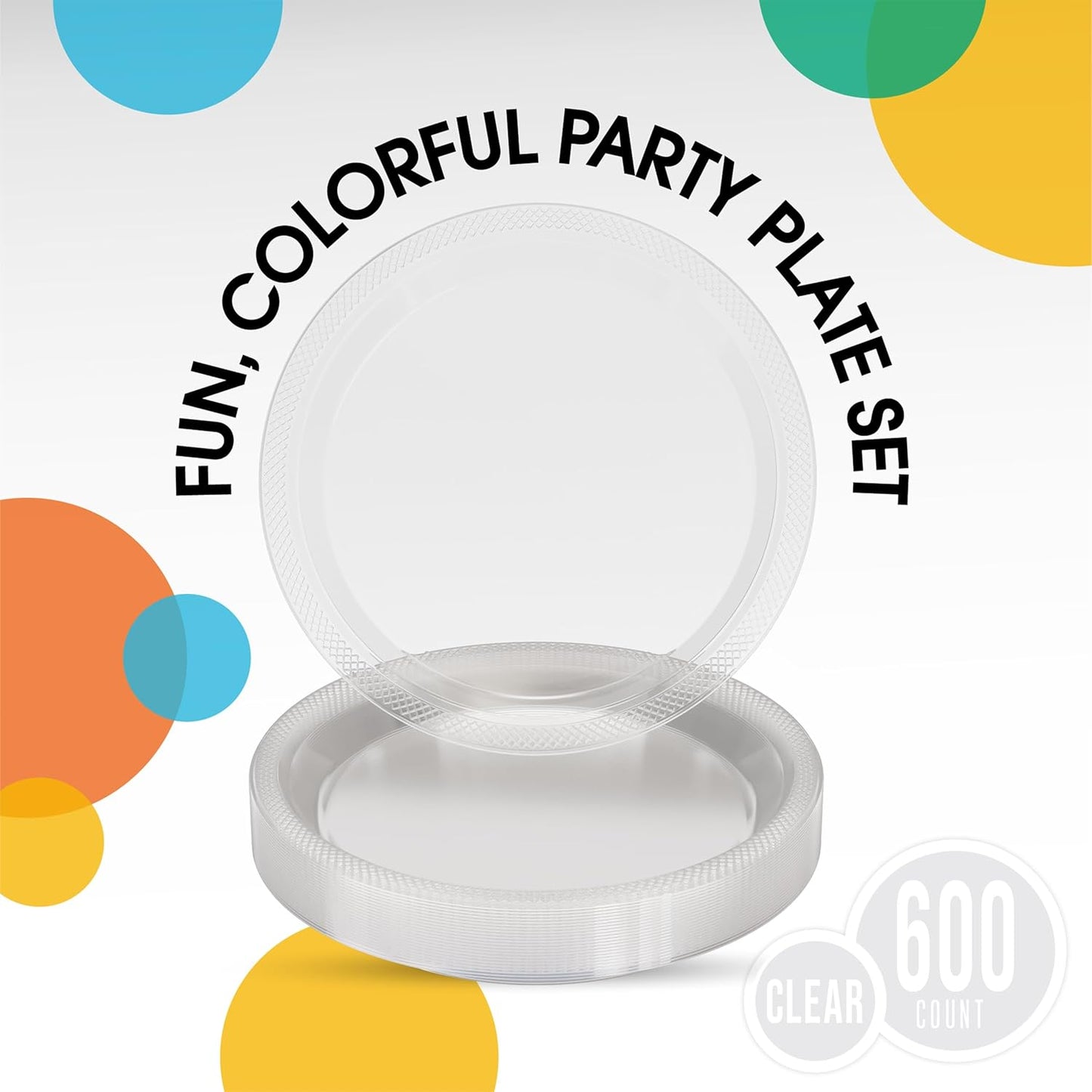 Party Solids Clear Plastic Plates Bulk 7" Clear Disposable Plates For Party Supplies 600 Pieces Disposable Dinner Plate Heavy Duty 350 GSM Plate Sets, Plastic Dinnerware Sets