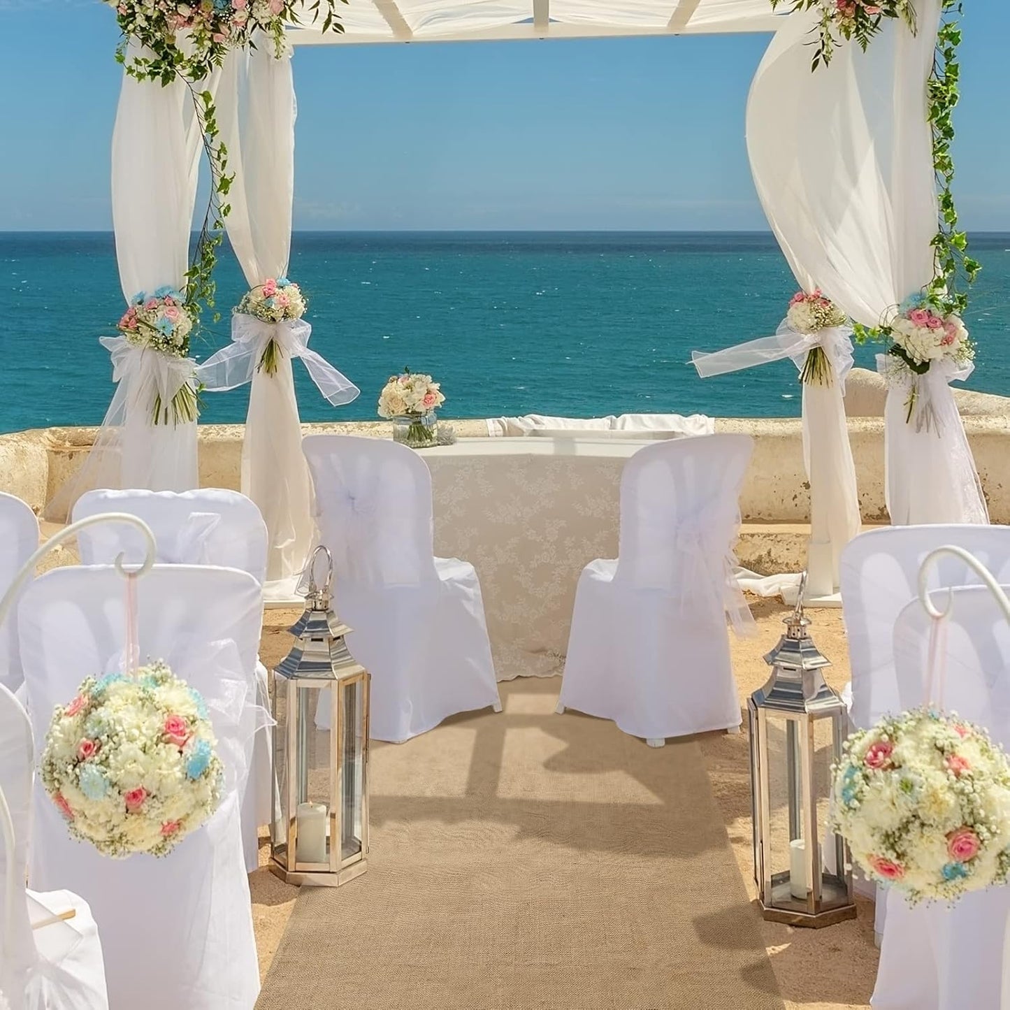 Tudomro 40 Inch x 15 Ft Extra Long Natural Burlap Wedding Aisle Runner Outdoor Jute Burlap Aisle Runner for Wedding Ceremony Rustic Indoor Carpet for Walkway (Elegant Style)