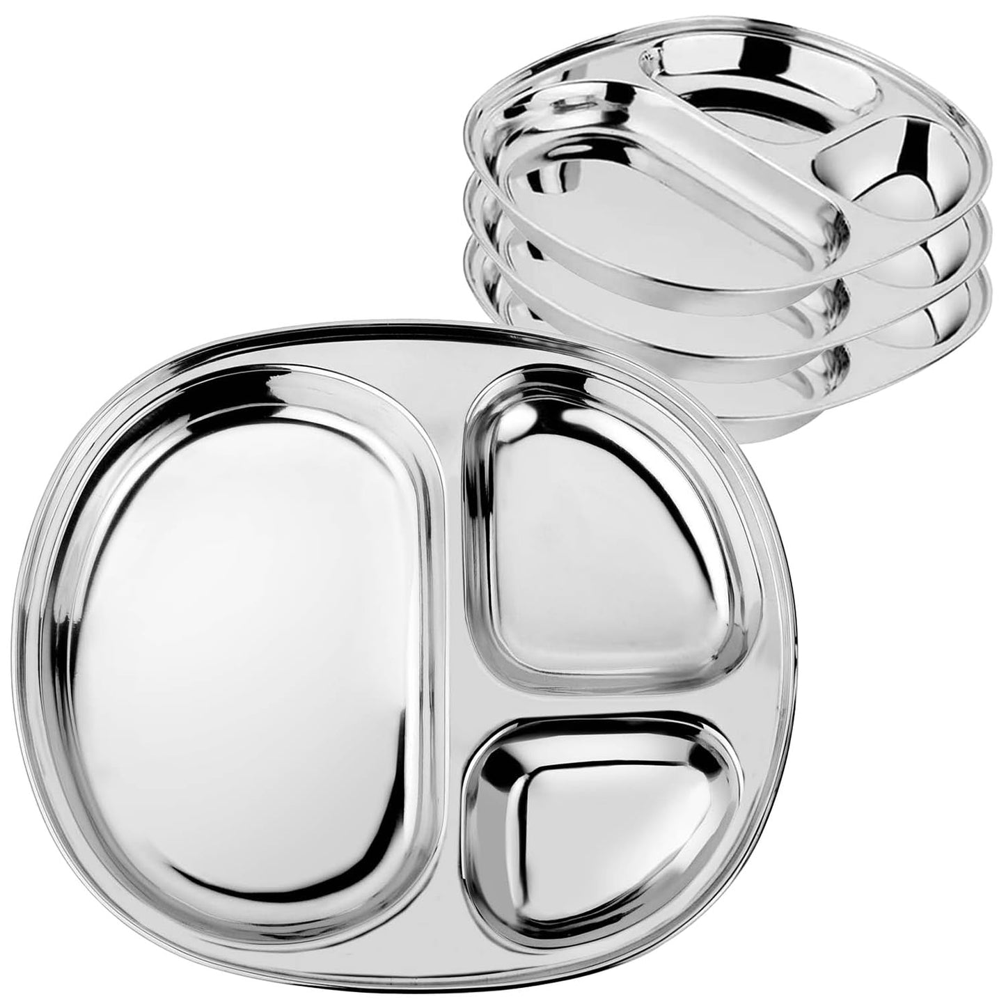 Ahimsa Stainless Steel Plates for Kids - Divided Plates for Toddlers, Pediatrician Designed, Non Toxic Toddler Plate, Camping Plate, BPA Free & Dishwasher Safe (Set of 4)