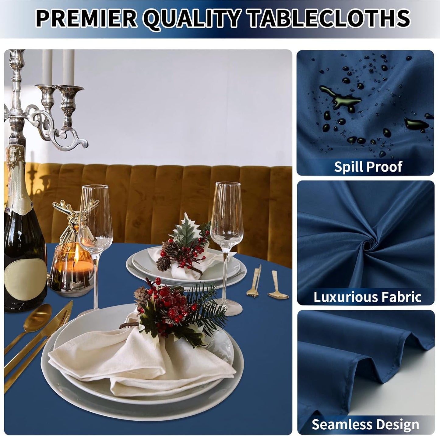 PureFit 6 Pack Round Navy Blue Table Cloths 70 Inch for Round Tables, Stain and Wrinkle Resistant Table Linens for Home Use, Wedding, Party, Banquet and Camping
