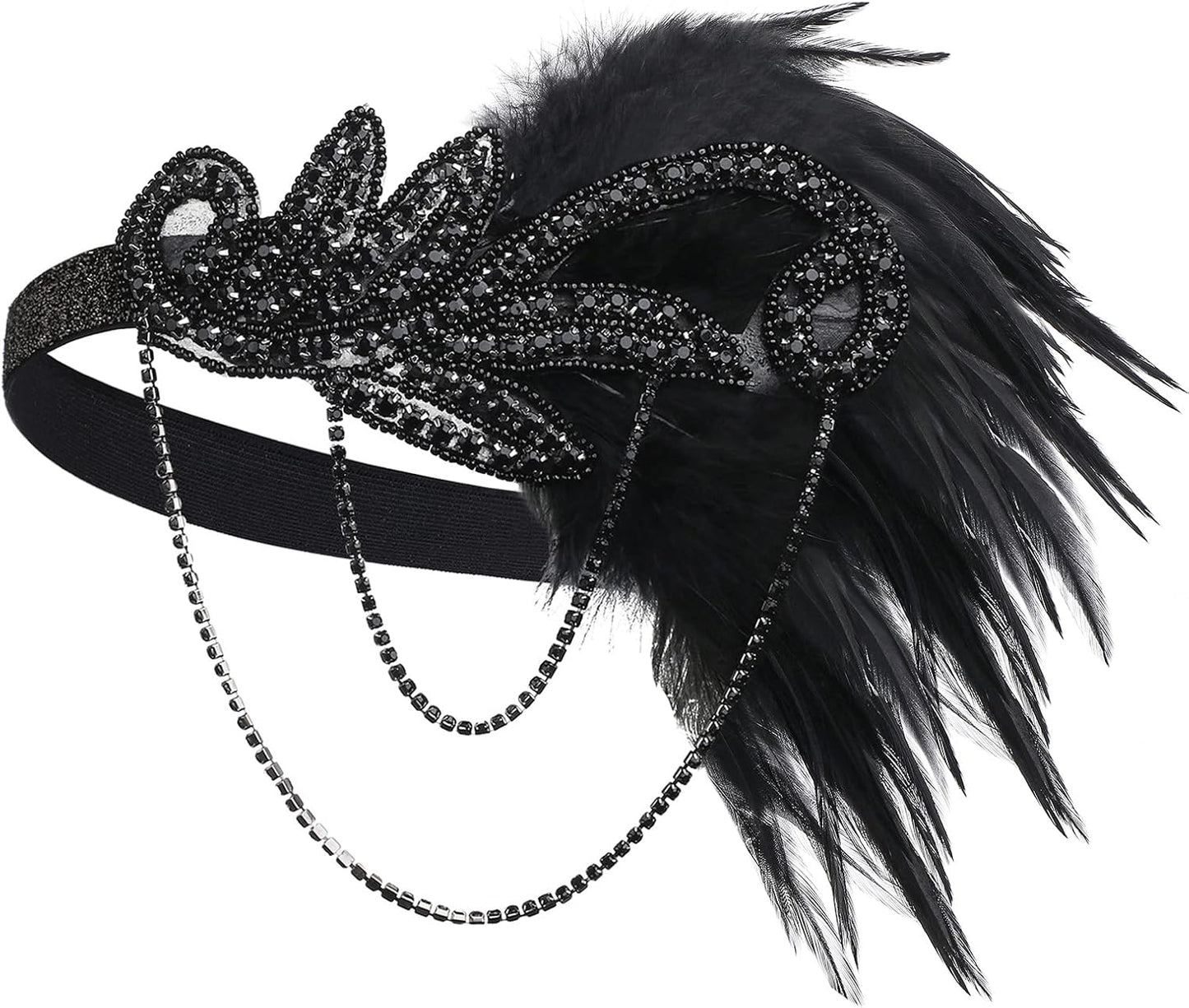 BABEYOND 1920s Flapper Headband Roaring 20s Great Gatsby Feather Headpiece