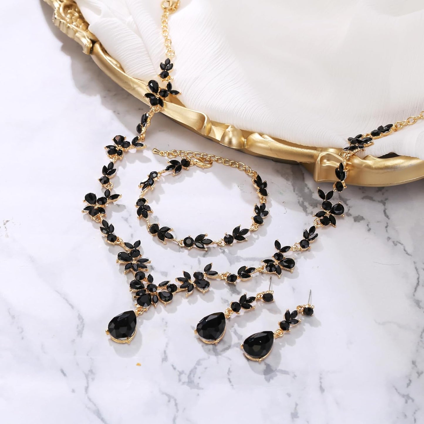 BriLove Wedding Jewelry Set for Women Bride, Y-Necklace Tennis Bracelet Dangle Earrings Crystal Teardrop Marquise Cluster for Bridal Bridesmaid