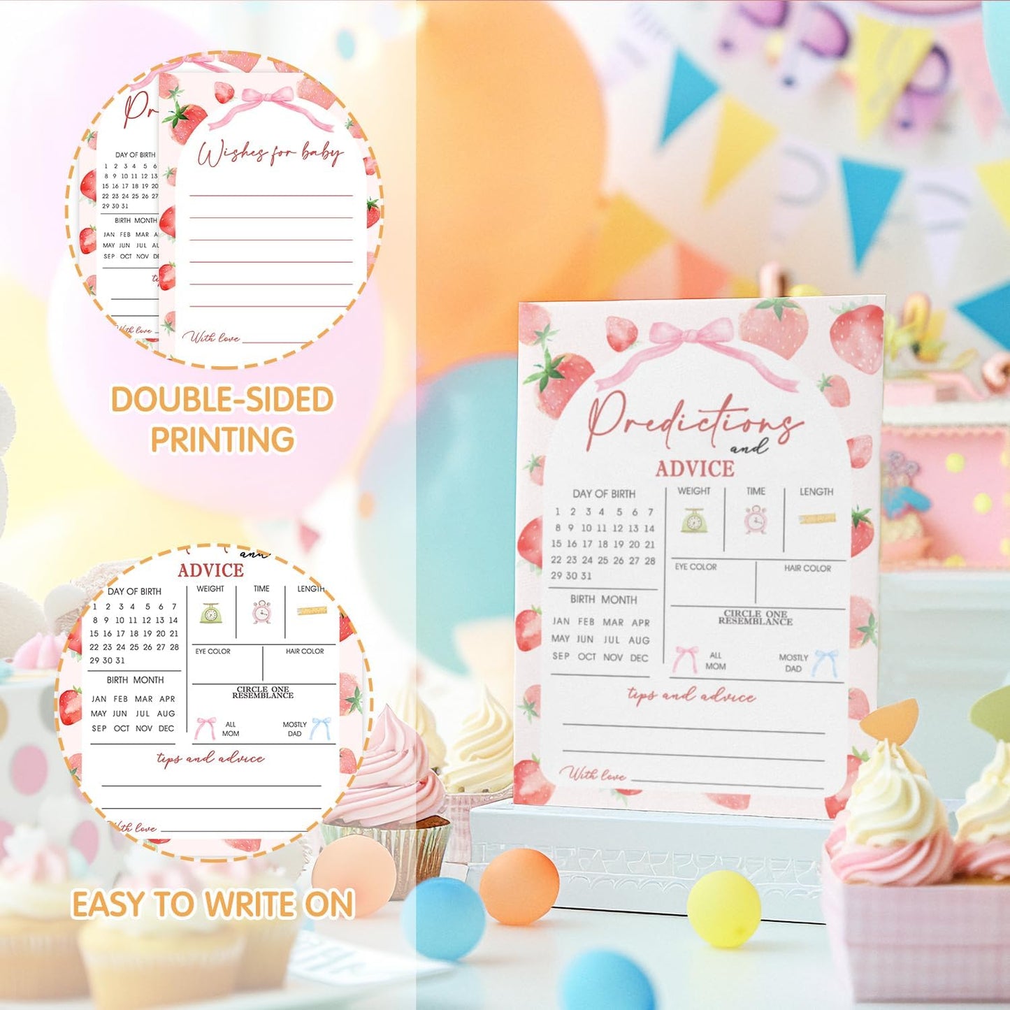 30 Pack Strawberry Baby Shower Games, Strawberry Babies Predictions & Advice Cards for Baby Shower Game Activity, Predictions Cards for Guest Sharing Wishes, Advice for New Parents to Be 5 x 7 Inch