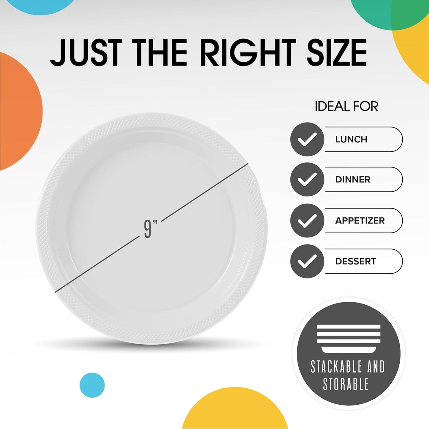 Party Solids White Plastic Plates Bulk 9" White Disposable Plates For Party Supplies 600 Pieces Disposable Dinner Plate Heavy Duty 350 GSM Plate Sets, Plastic Dinnerware Sets