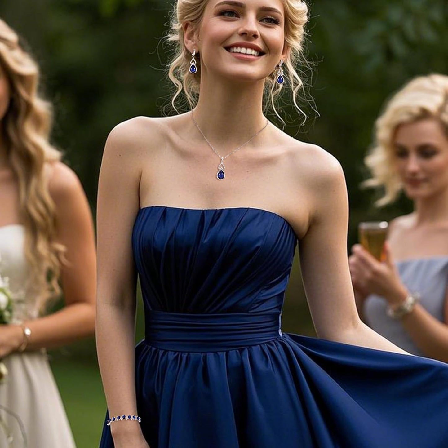 BriLove Wedding Jewelry Set for Women Bride Bridesmaid, Gorgeous Cubic Zirconia Teardrop Necklace Earrings Bracelet Adjustable Ring Jewelry Gift for Birthday/Anniversary/Mother’s Day