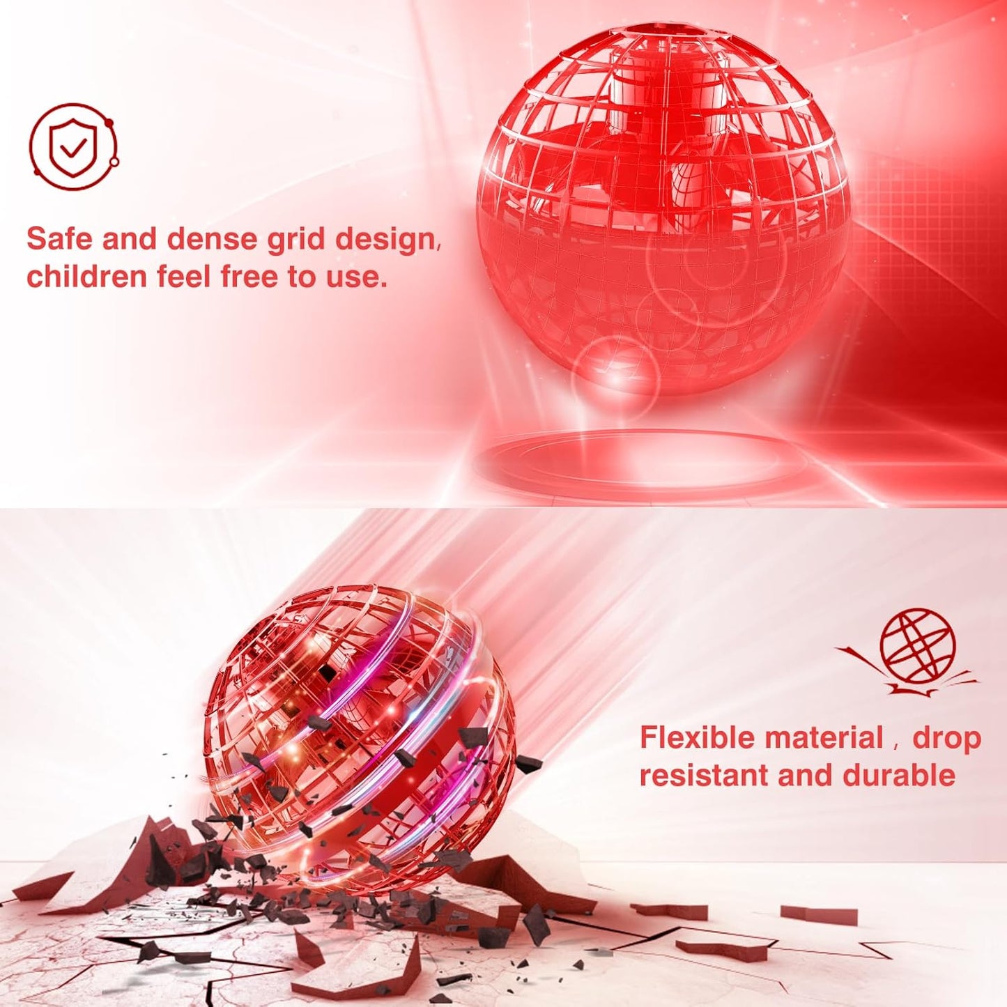 Ciniffo Flying Orb Ball 2025, Hand Controlled Boomerang Spinner Mini Drone Cosmic Globe Toy, Cool Toys Gift for 6 7 8 9 10+ Year Old Boys Girls Teens Outdoor Toys(Red)